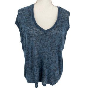 Matty m knit top small cap sleeve v neck blue black floral hi lo